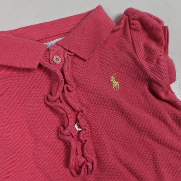 Ralph Lauren Onesie Baby Girls Sz 9m Salmon Pink Ruffle Polo Classic - Picture 2 of 4